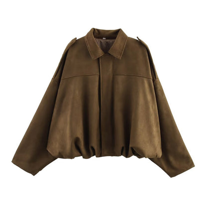 Women’s Suede-Look Bomber Jacket | Casual Turn-Down Collar Flight Jacket · Spring & Autumn