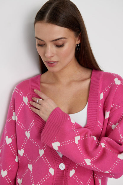 Heart Jacquard Cardigan for Women | Fall Knit Open Front Sweater