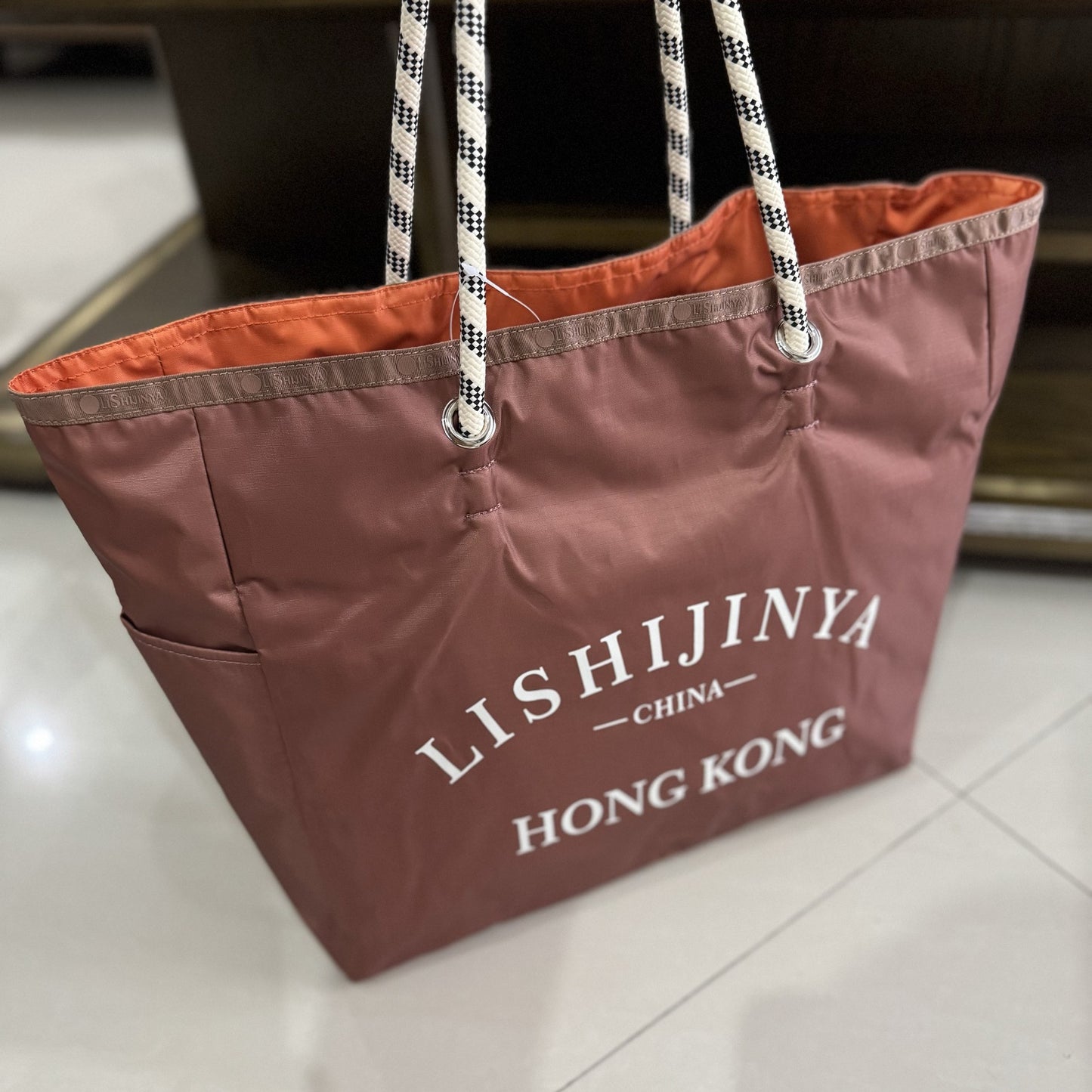 Handbag female letter printing nylon handbag large tote bag tote bag 1113 outer brown inner orange