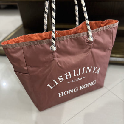 Handbag female letter printing nylon handbag large tote bag tote bag 1113 outer brown inner orange