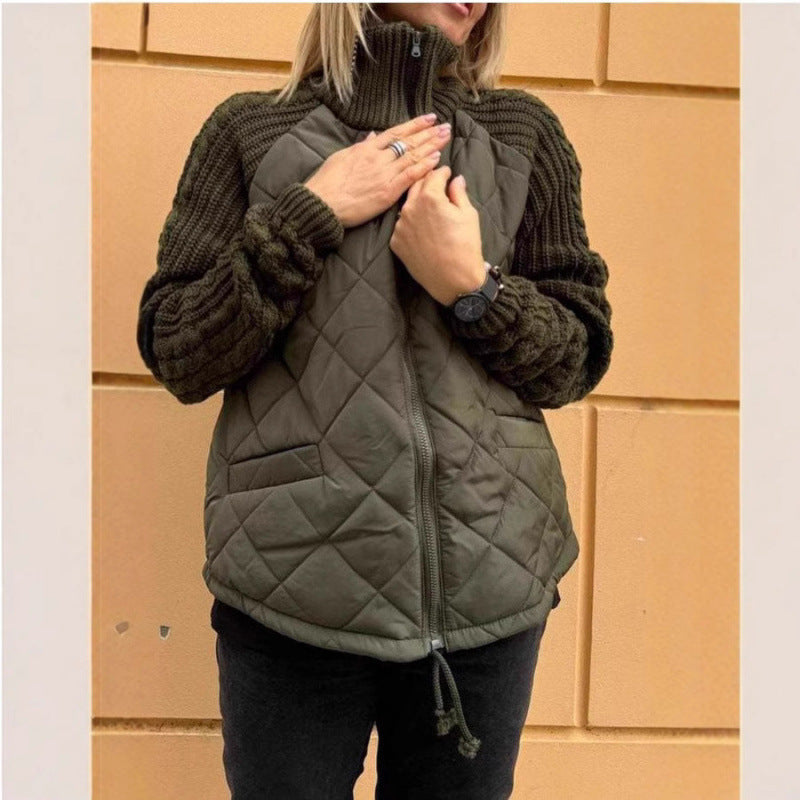 Autumn Winter 2025 Women’s Fashion Zip-Up Cardigan – Long Sleeve Stand Collar Cotton Jacket