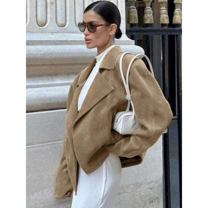 Autumn Winter 2025 Women’s Vintage Suede Blazer – Loose Fit Chic Office Jacket