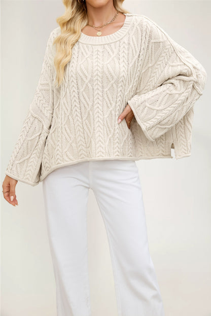 2025 Women’s Autumn Winter Knit Sweater – Round Neck Short Loose Cable Knit Pullover