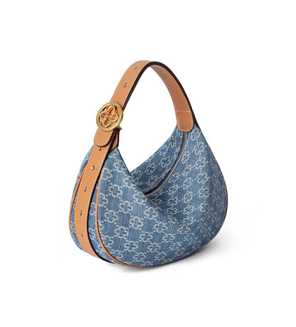 New Denim Washed Canvas Shoulder Bag – Casual Half Moon Crossbody Underarm Bag