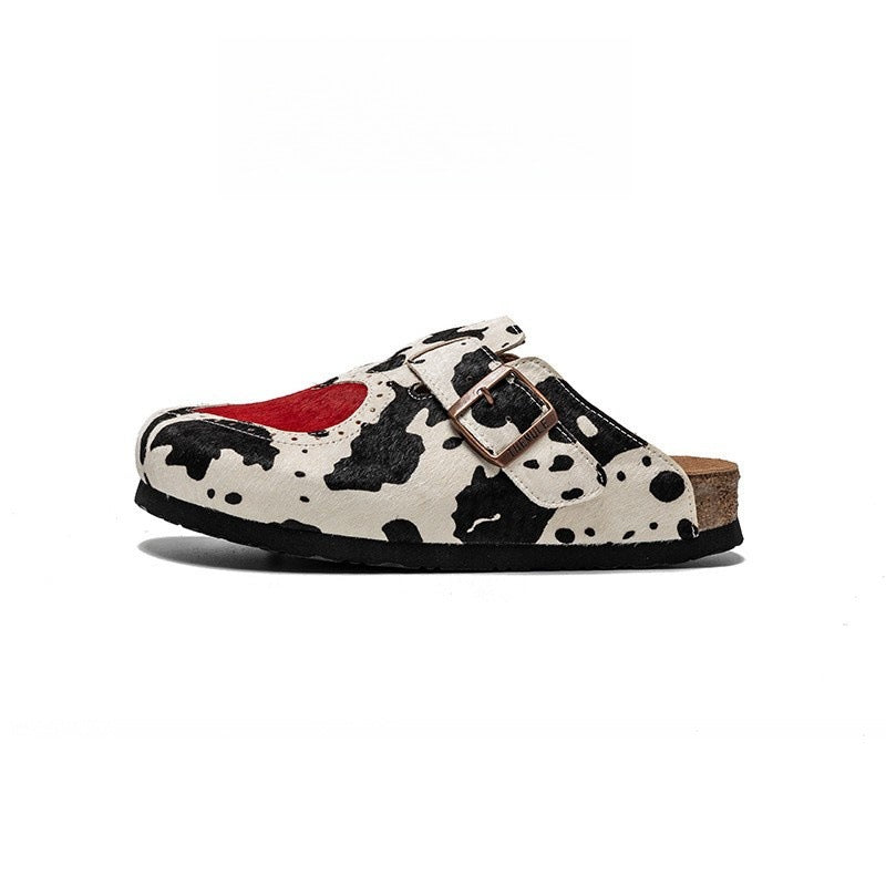 Women’s Fur Birkens Style Mules – Heart Design Flat Slip-On Loafers, Casual Outdoor Shoes