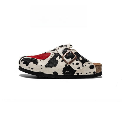 Women’s Fur Birkens Style Mules – Heart Design Flat Slip-On Loafers, Casual Outdoor Shoes