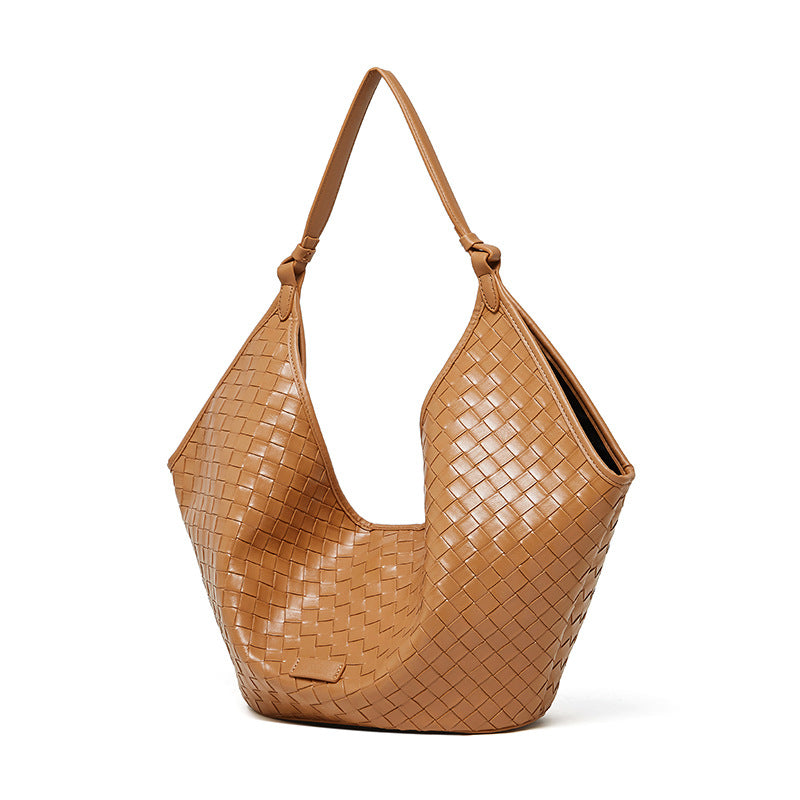 2025 New Women’s Large Capacity Tote Bag – Fashion Cowhide Woven Texture Shoulder Handbag for Work & School