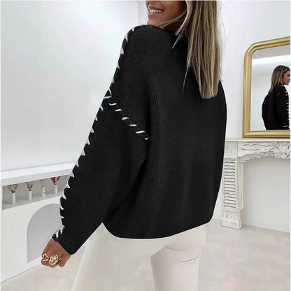 Women’s Solid Color Knit Sweater | Loose Fit Pullover with Drawstring Design · Casual Long Sleeve Top