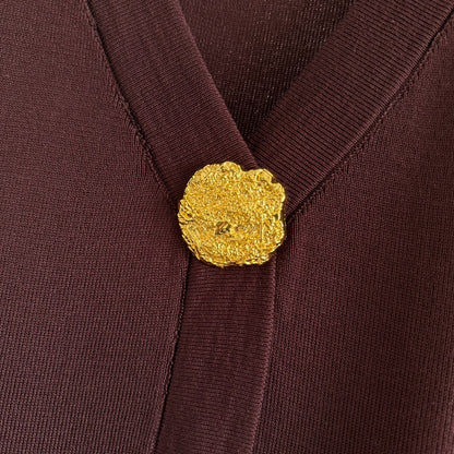 Women’s Gold Button V-Neck Knit Two-Piece Set | Loose Knit Sweater & Pants