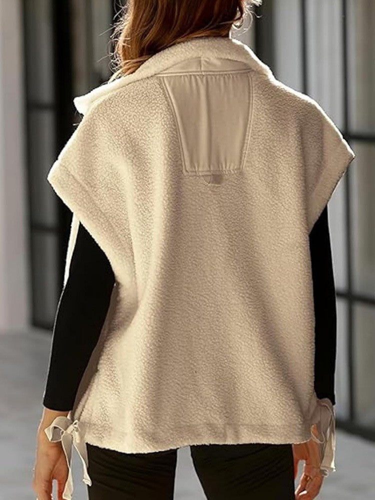Faux Fur Vest | Oversized Sleeveless Sherpa Jacket with Button Closure