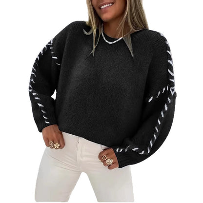 Women’s Solid Color Knit Sweater | Loose Fit Pullover with Drawstring Design · Casual Long Sleeve Top