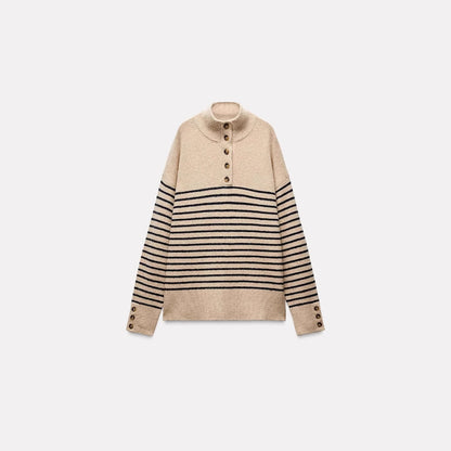 Women’s Autumn Winter Striped Knit Sweater – New Half Turtleneck Pullover Top