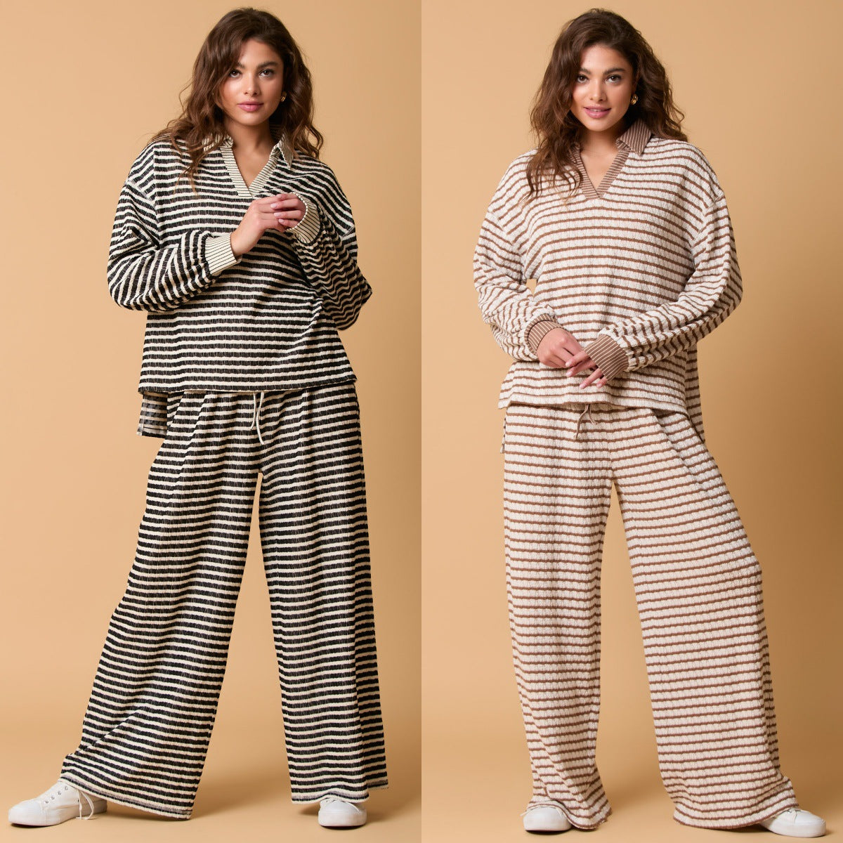Women’s Striped Long Sleeve & Pants Set | Two-Piece Casual Fall Winter Loungewear