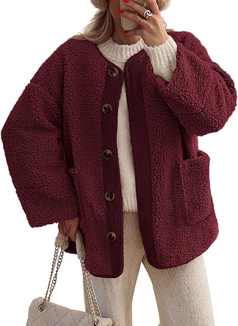 Women’s 2025 Winter Warm Fleece Jacket | Collarless Button-Up Sherpa Coat · Casual Long Sleeve Outerwear
