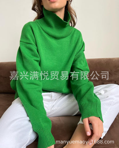 Thick Knit High Neck Sweater for Women | Fall & Winter Loose Fit Pullover