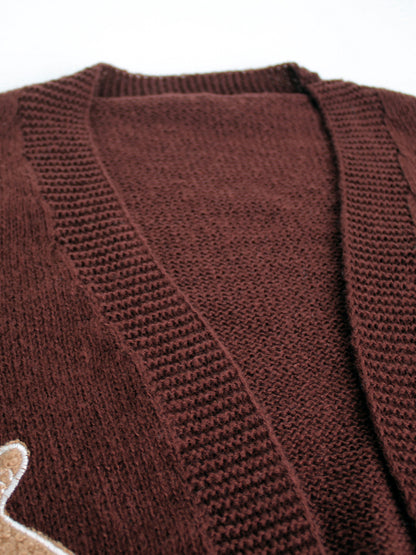 ✨ Cute Gingerbread Pattern Knit Cardigan for Women – Short Sweater Jacket Spring Autumn