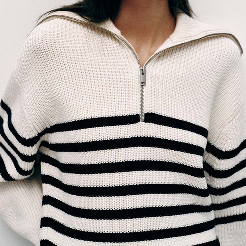 2025 Women’s Wool-Blend Sweater – Autumn Winter Thick Striped High-Neck Pullover