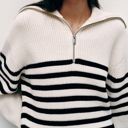 2025 Women’s Wool-Blend Sweater – Autumn Winter Thick Striped High-Neck Pullover