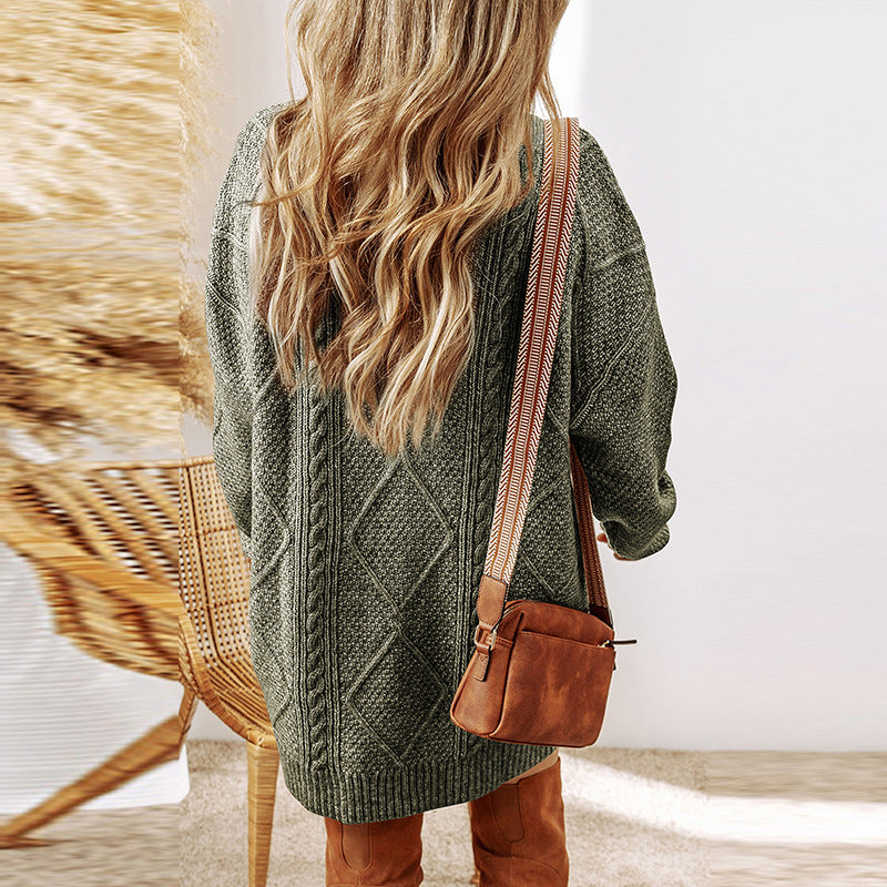 Winter New Vintage Knit Sweater Dress for Women – Long Sleeve Loose Fit Knee-Length Casual Dress