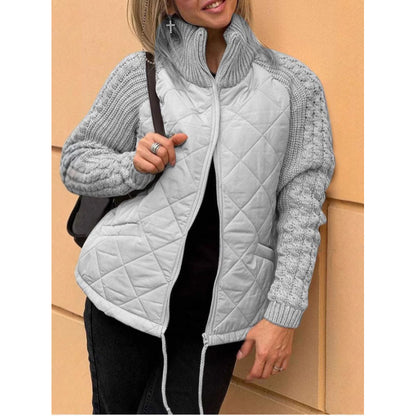 Autumn Winter 2025 Women’s Fashion Zip-Up Cardigan – Long Sleeve Stand Collar Cotton Jacket