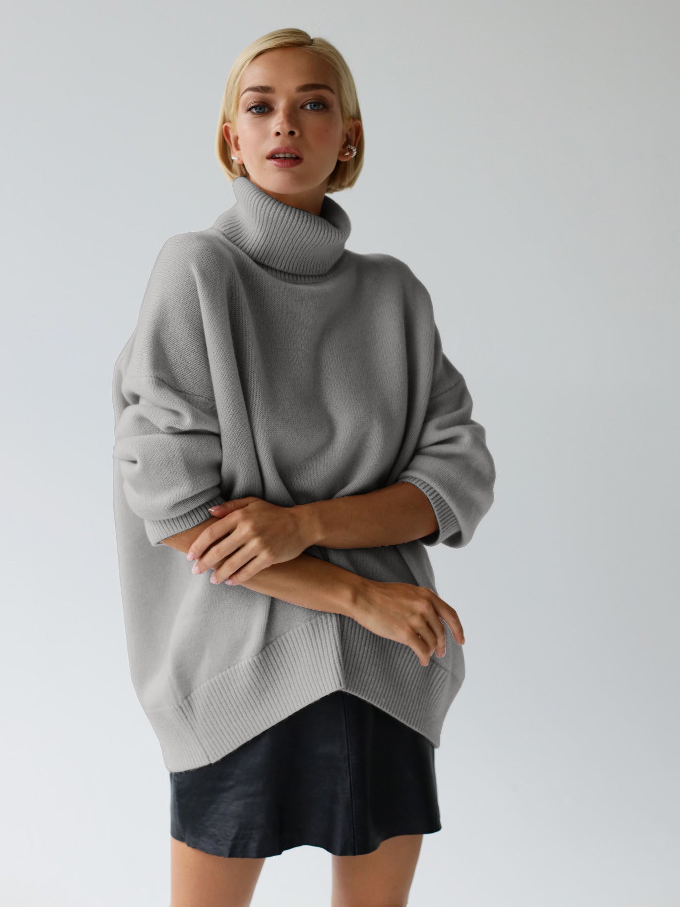 Thick Knit High Neck Sweater for Women | Fall & Winter Loose Fit Pullover