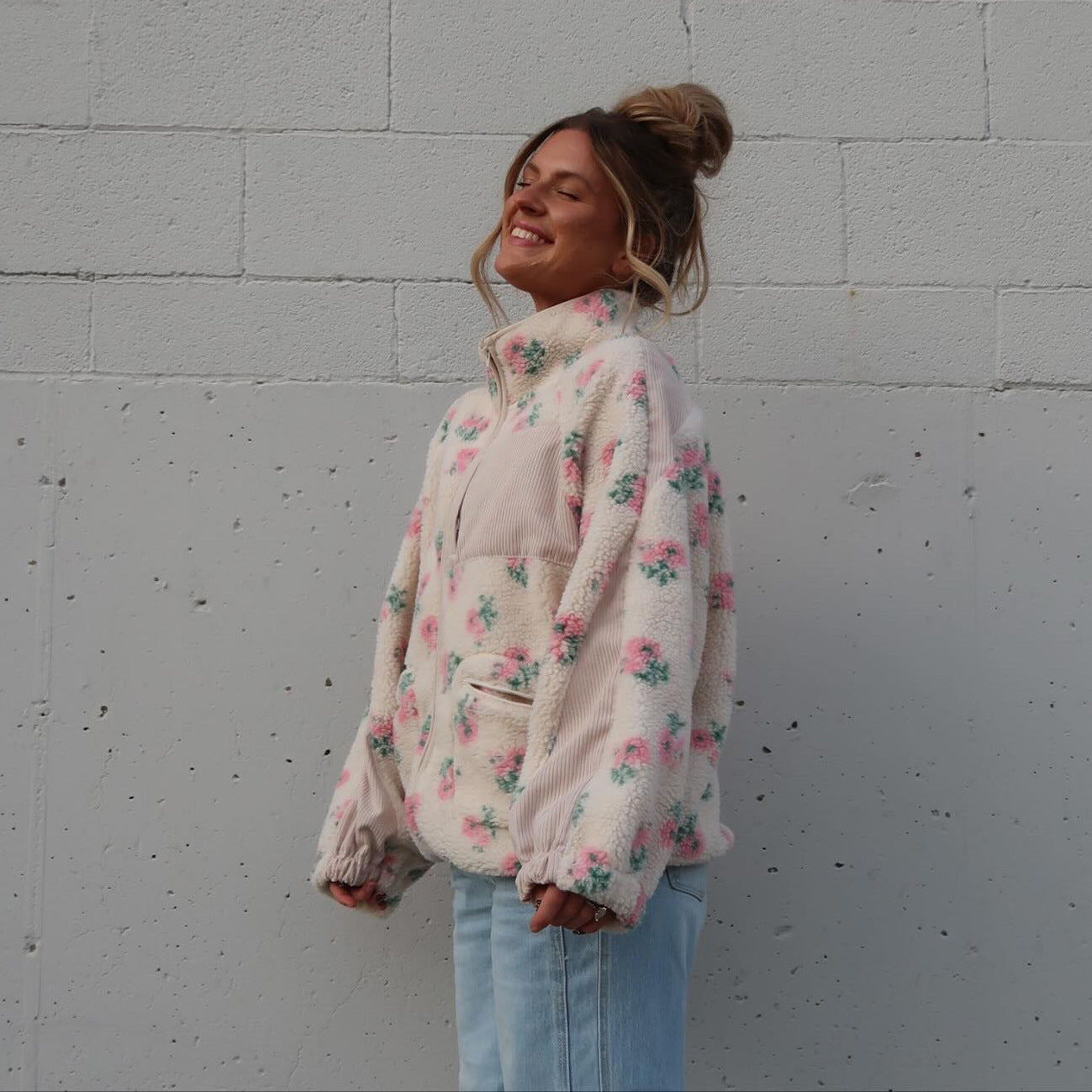 Autumn Winter 2025 Women’s Floral Lambswool Pullover – Loose Cozy Sweatshirt