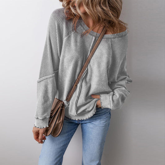 2025 Spring & Autumn Women’s Loose-Fit Sweatshirt | Round Neck Long Sleeve with Contrast Stitching