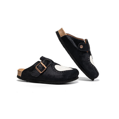 Women’s Fur Birkens Style Mules – Heart Design Flat Slip-On Loafers, Casual Outdoor Shoes