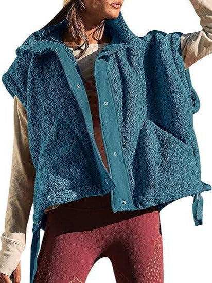 Faux Fur Vest | Oversized Sleeveless Sherpa Jacket with Button Closure