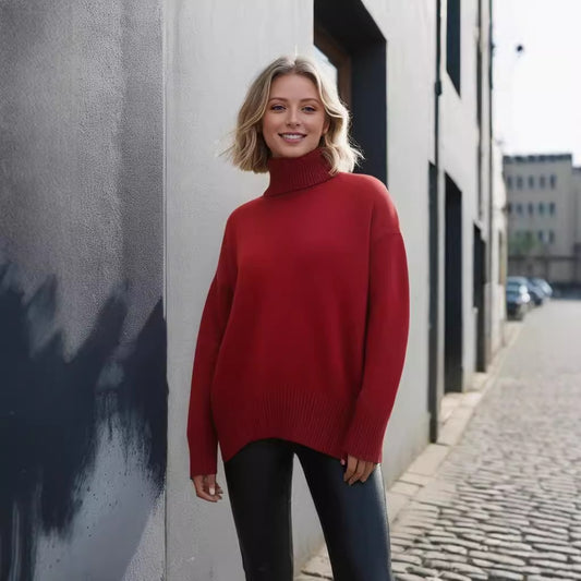 Thick Knit High Neck Sweater for Women | Fall & Winter Loose Fit Pullover