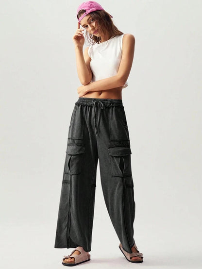 Women’s Pleated Washed Cargo Pants | Loose Fit Flared Casual Trousers – Spring New Arrival