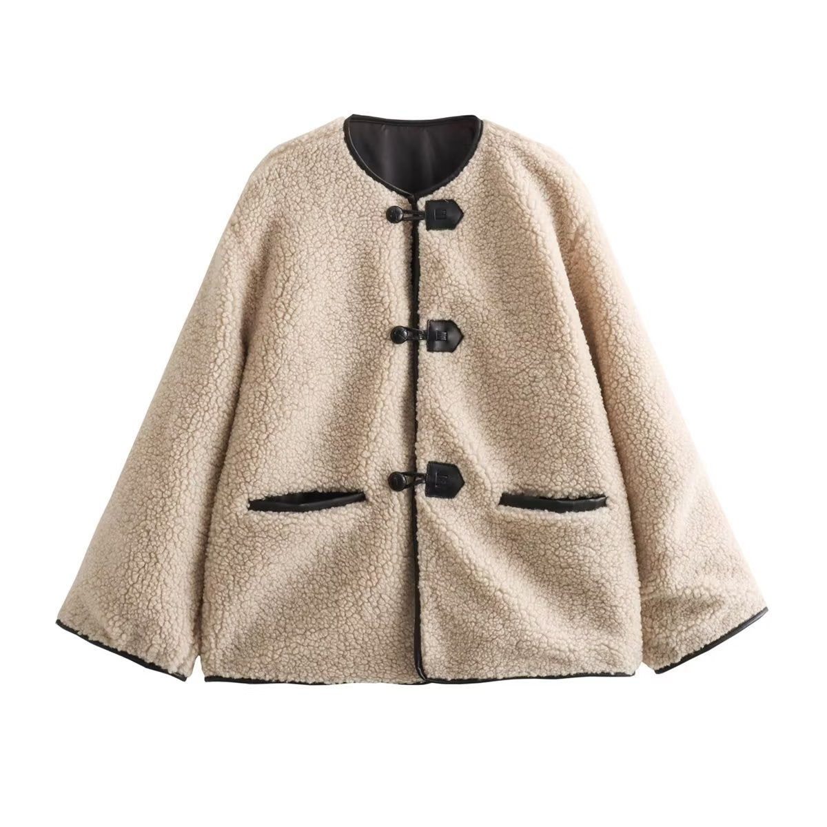 Women’s Fleece Cardigan Jacket – Autumn Winter Loose Fit Sherpa Open Front Coat