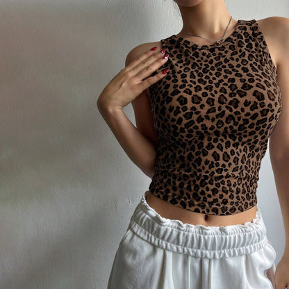 Summer 2025 Women’s Leopard Print Crop Tank – Comfortable Sleeveless Pullover Top