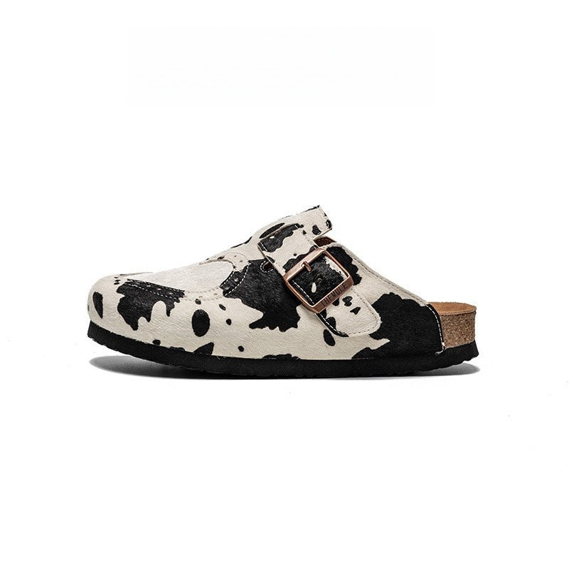 Women’s Fur Birkens Style Mules – Heart Design Flat Slip-On Loafers, Casual Outdoor Shoes