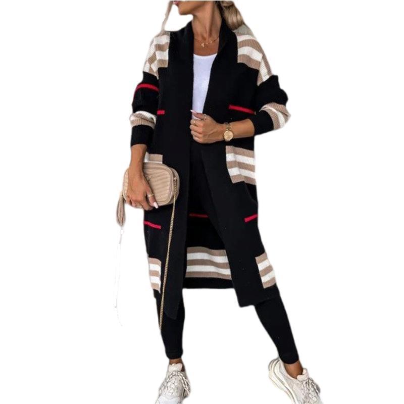 Women’s Long Striped Knit Cardigan | Oversized Loose Fit Long Sleeve Sweater Coat