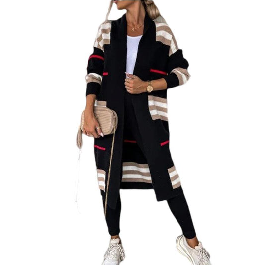 Women’s Long Striped Knit Cardigan | Oversized Loose Fit Long Sleeve Sweater Coat