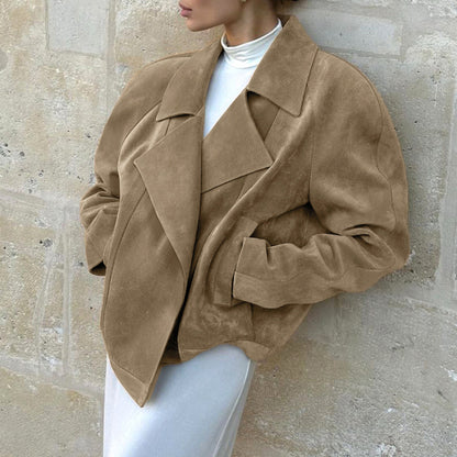 Autumn Winter 2025 Women’s Vintage Suede Blazer – Loose Fit Chic Office Jacket