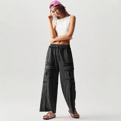 Women’s Pleated Washed Cargo Pants | Loose Fit Flared Casual Trousers – Spring New Arrival
