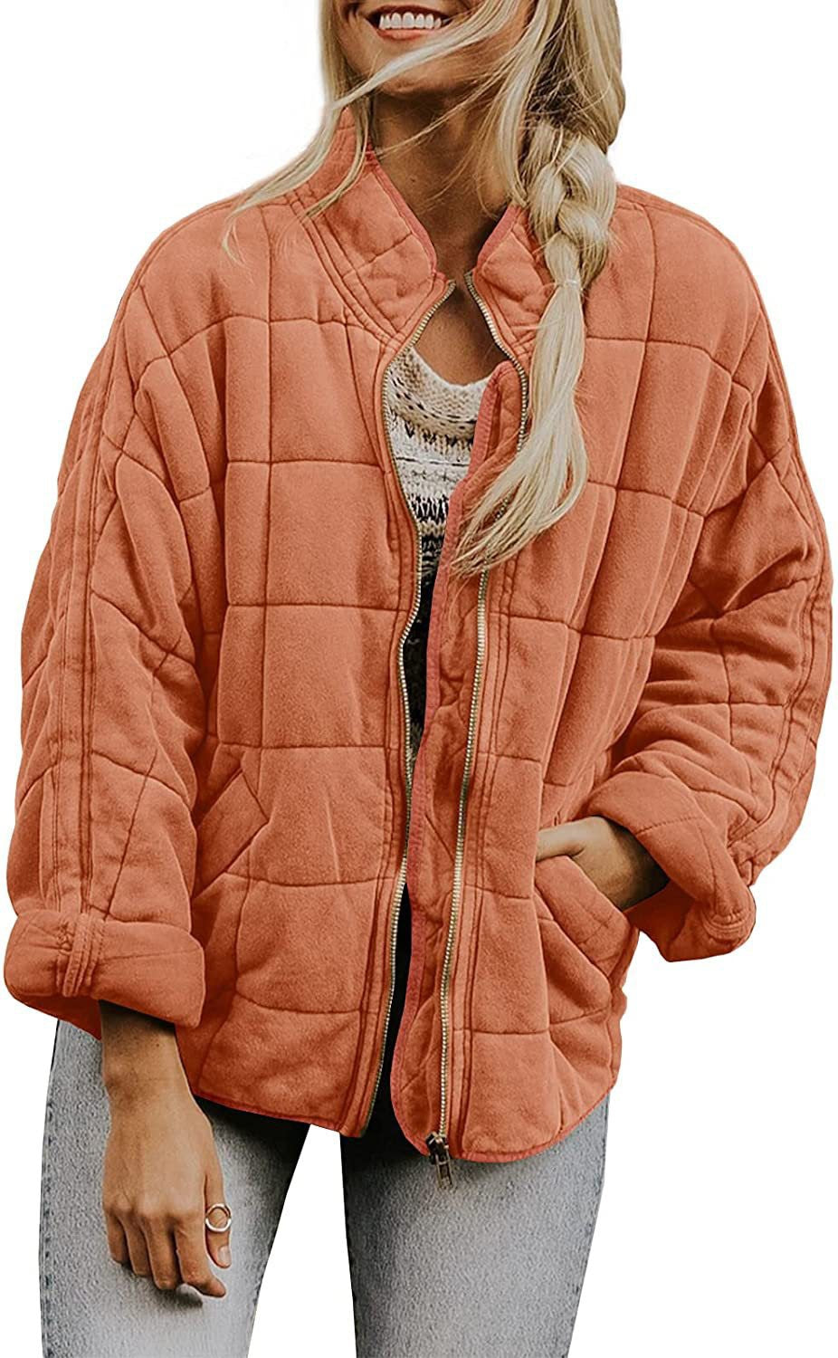 ✨ Solid Color Stand Collar Cotton Jacket for Women – Loose Fit Long Sleeve Pocket Coat