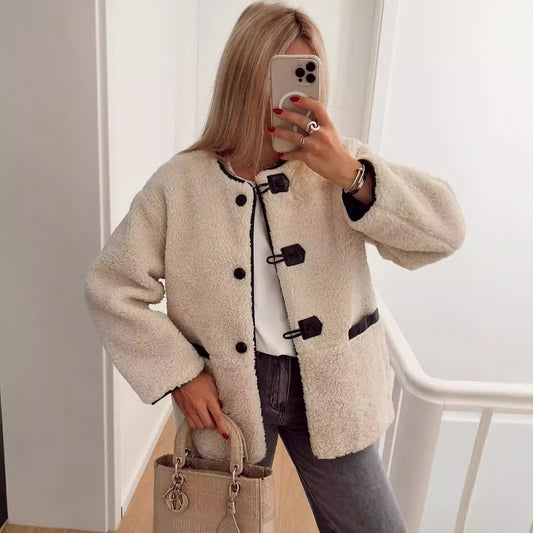 Women’s Fleece Cardigan Jacket – Autumn Winter Loose Fit Sherpa Open Front Coat