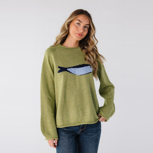 Fish Print Crew Neck Sweater for Women | 2025 Fall & Winter Fashionable Relaxed Knit Pullover