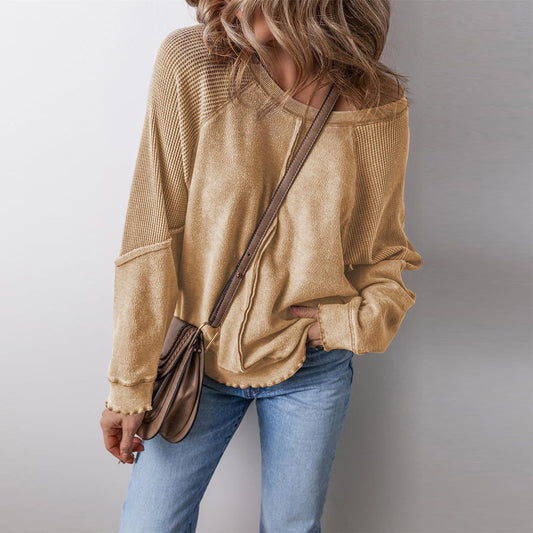 2025 Spring & Autumn Women’s Loose-Fit Sweatshirt | Round Neck Long Sleeve with Contrast Stitching