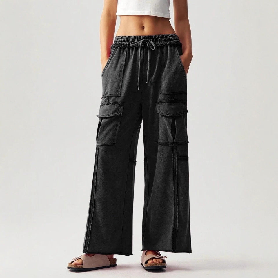 Women’s Pleated Washed Cargo Pants | Loose Fit Flared Casual Trousers – Spring New Arrival