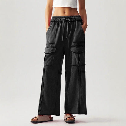 Women’s Pleated Washed Cargo Pants | Loose Fit Flared Casual Trousers – Spring New Arrival