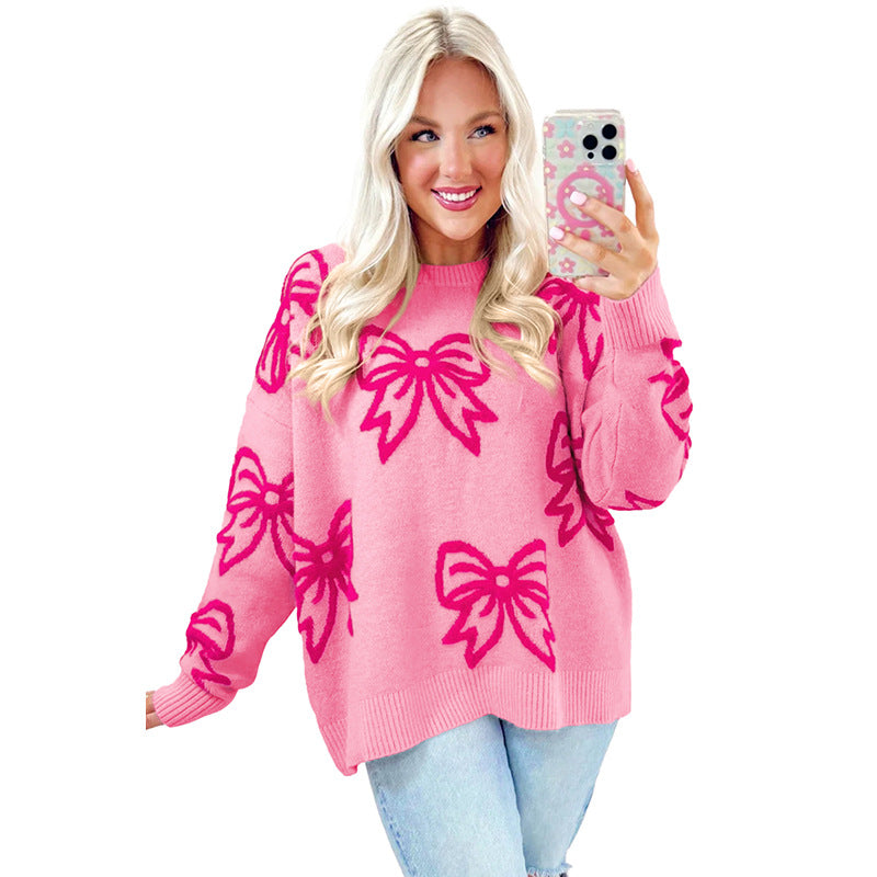 2025 Fall New Women’s Knit Sweater – Trendy Long Sleeve Printed Thick Pullover