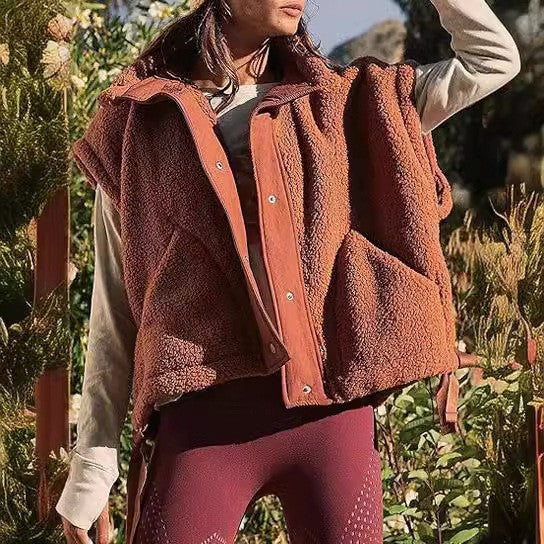 Faux Fur Vest | Oversized Sleeveless Sherpa Jacket with Button Closure