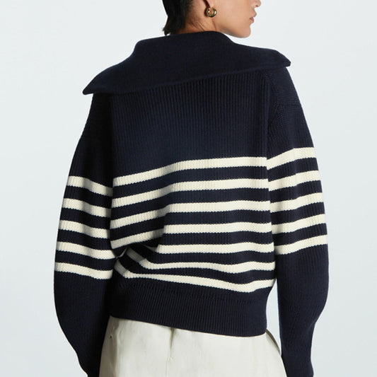 2025 Women’s Wool-Blend Sweater – Autumn Winter Thick Striped High-Neck Pullover