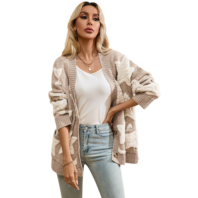Fall New Women’s Knit Cardigan – Casual Button-Down Sweater Coat with Multi Pockets