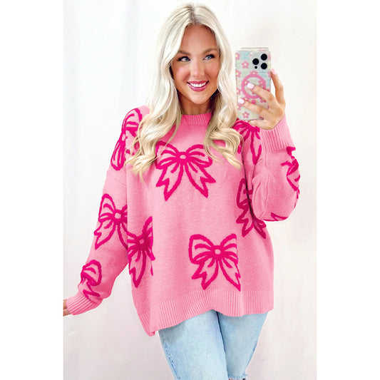 2025 Fall New Women’s Knit Sweater – Trendy Long Sleeve Printed Thick Pullover