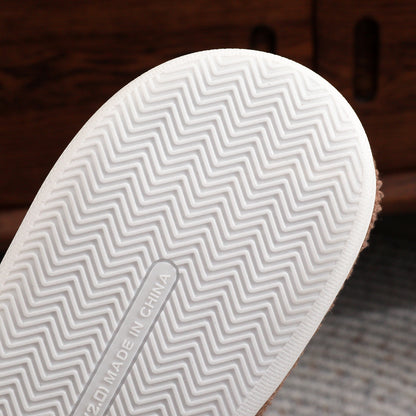 Pink Heart Bow Winter Plush Slippers for Women – Warm Fleece Indoor House Shoes, Soft Cozy Cotton Slides